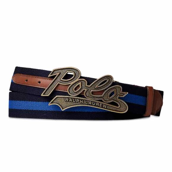Polo Ralph Lauren Men’s Logo-Buckle Striped Belt Size 36 - Picture 1 of 6